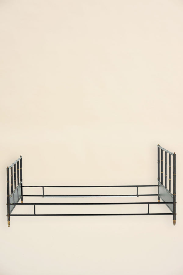 Jacques Adnet Leather and Brass Bed