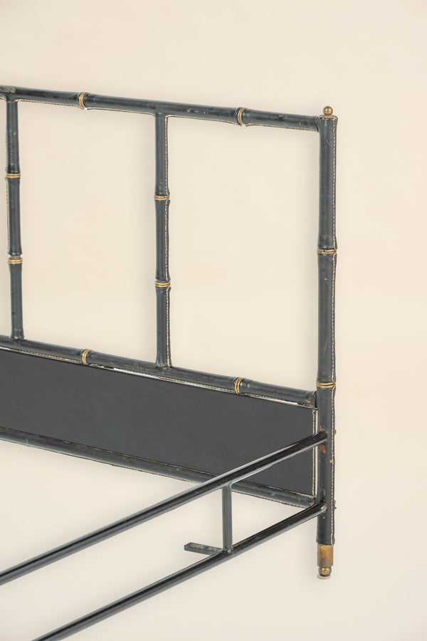 Jacques Adnet Leather and Brass Bed