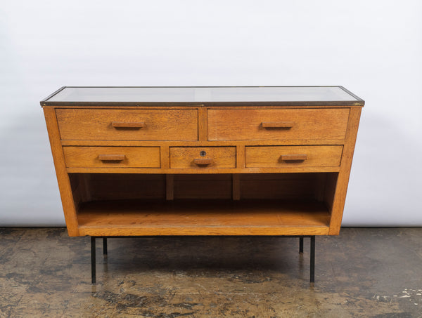 Vintage Trapezoid Oak Chest