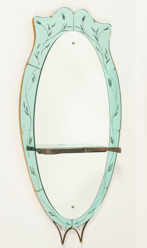 Antique Etched Oval Mirror