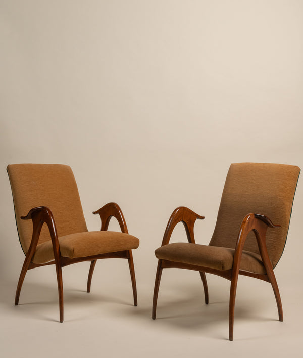 Pair of 1950s Malatesta Mason Upholstered Armchairs