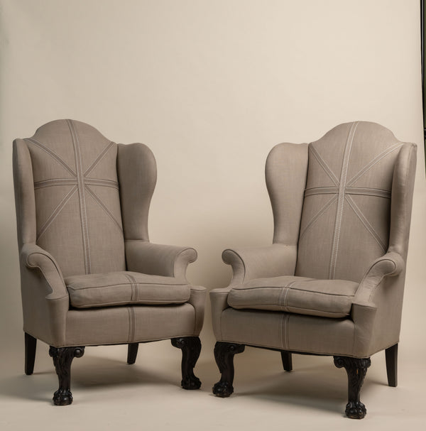 Grey Stripe Wing Chair
