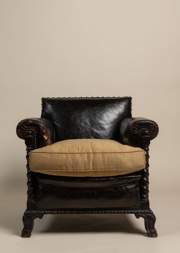 Vintage Leather and Upholstered Armchair