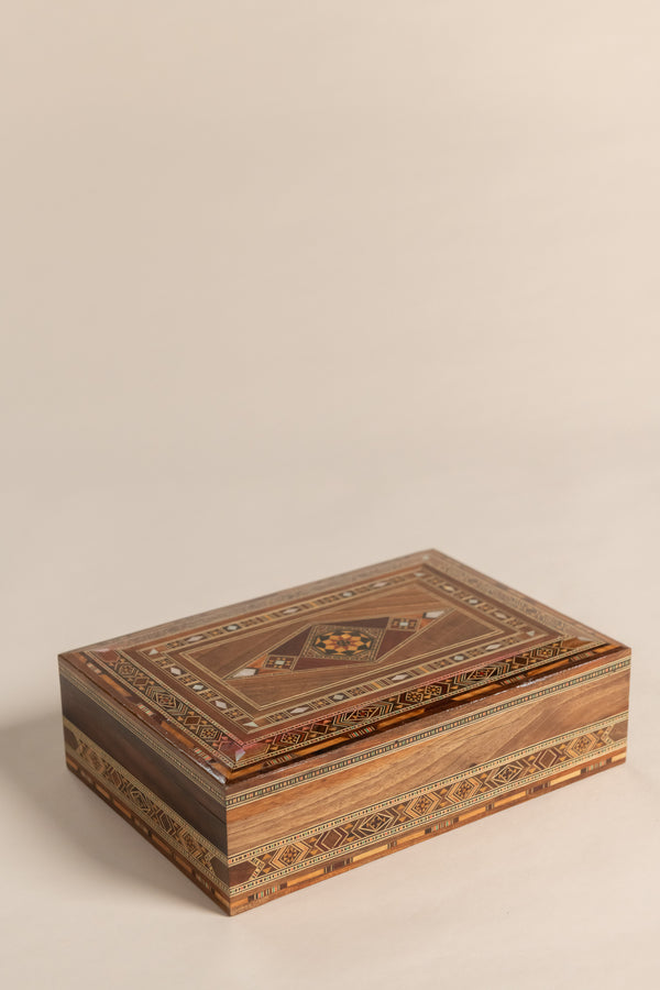 Vintage Jewelry Box, Dark Wood Tones and Shells