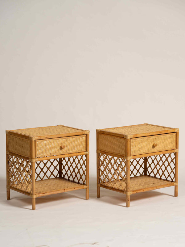 Pair of Sabina Rattan Bedside Tables, Paolo Moschino for Jasper Showroom