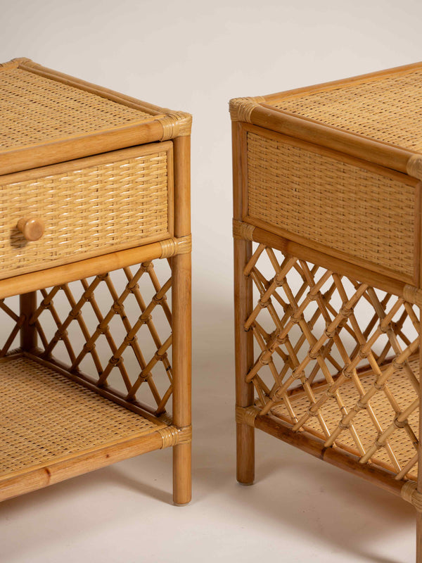 Pair of Sabina Rattan Bedside Tables, Paolo Moschino for Jasper Showroom