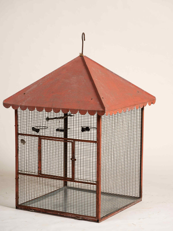 Large Antique Painted Metal Birdcage
