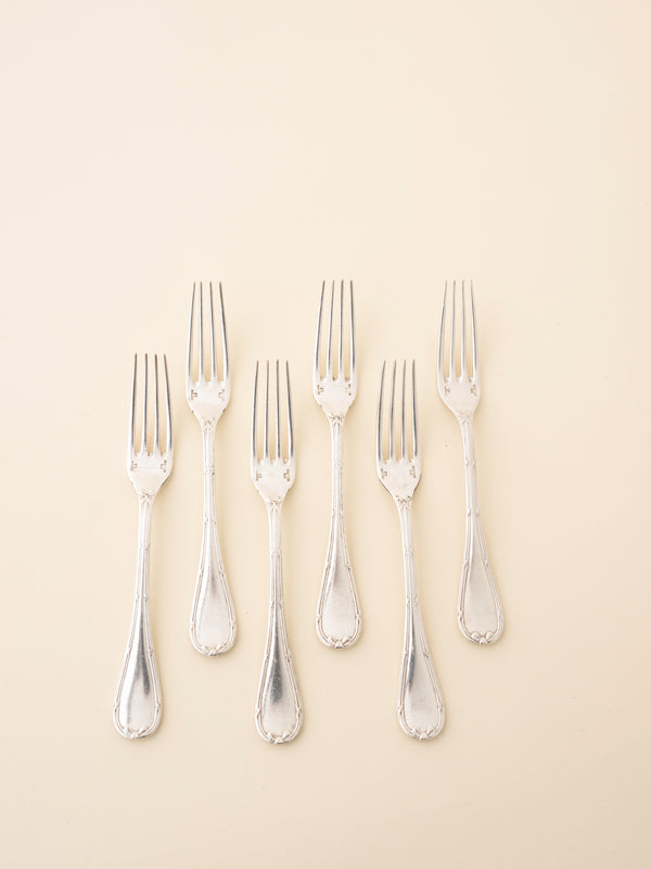 Vintage Silver Christofle Rubans Salad Forks, Set of 6