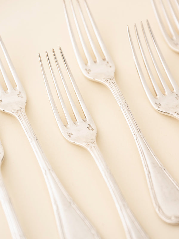 Vintage Silver Christofle Rubans Salad Forks, Set of 6