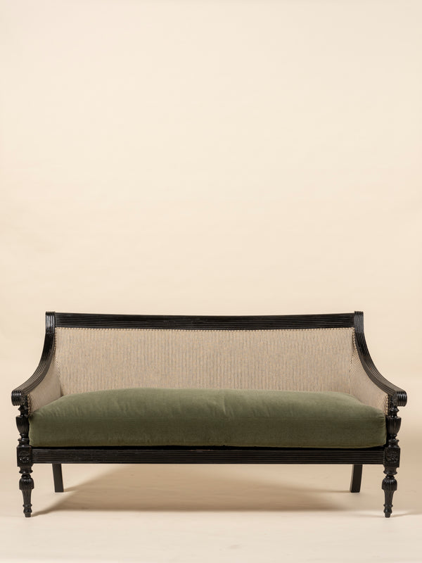 Ebony Bench with Striped Upholstery