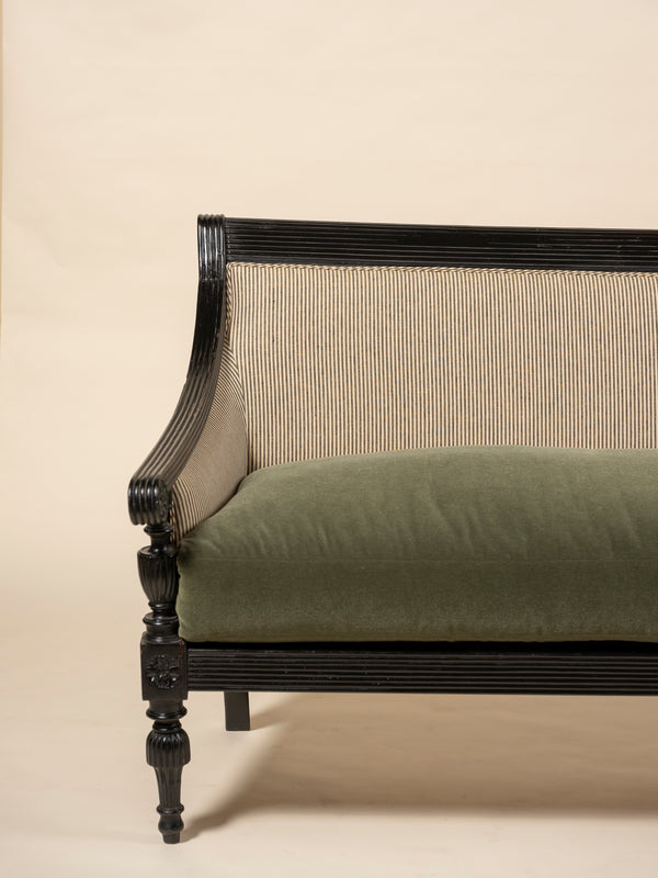 Ebony Bench with Striped Upholstery