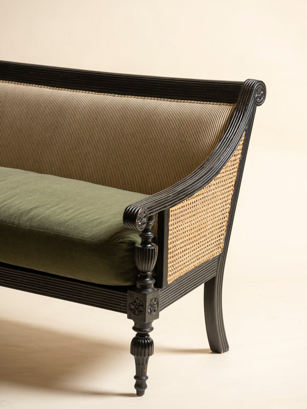 Ebony Bench with Striped Upholstery