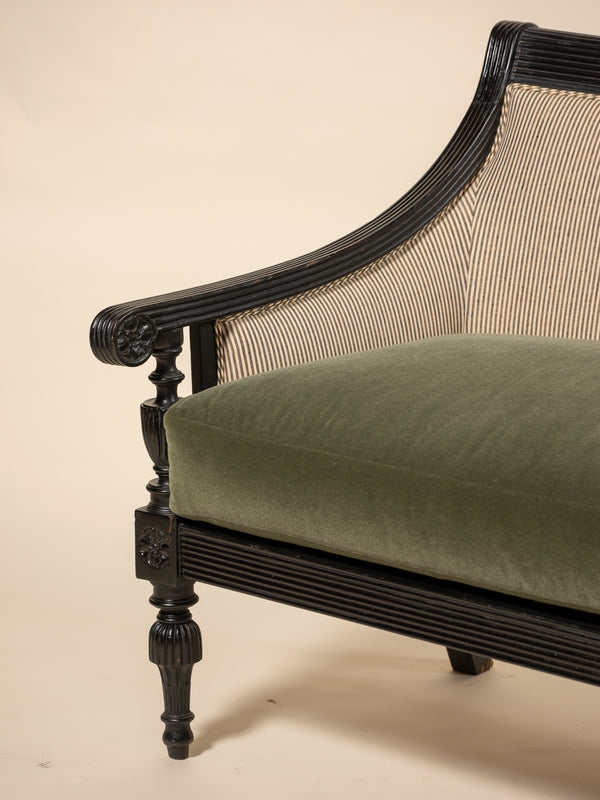 Ebony Bench with Striped Upholstery