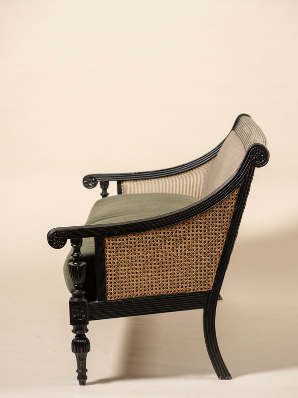 Ebony Bench with Striped Upholstery