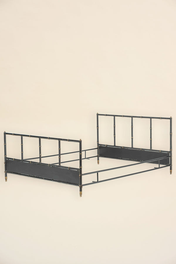 Jacques Adnet Leather and Brass Bed