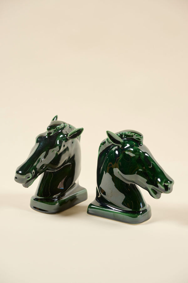 Green Horse Head Bookends