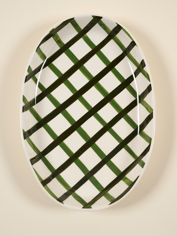 Green Trellis Large Oval Platter